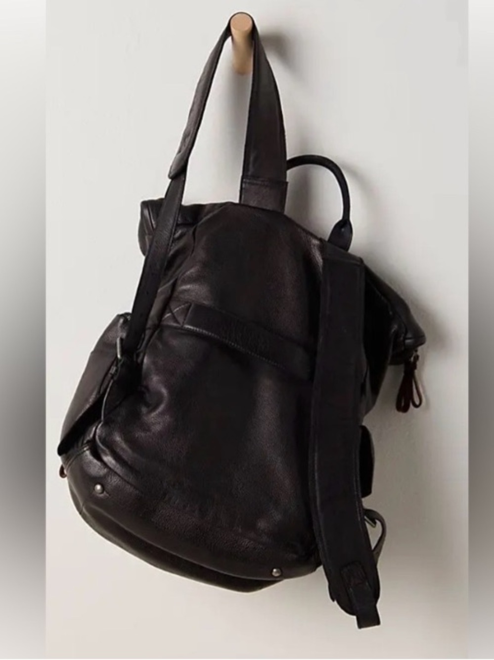 NWT FREE PEOPLE Brigade Leather Backpack in Black - Picture 5 of 10